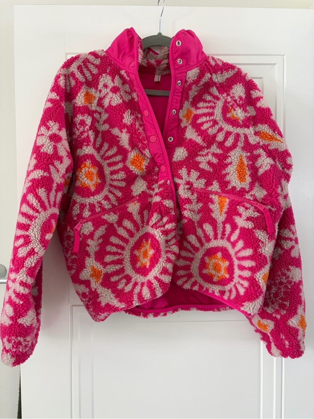 FP Movement by Free People Hot Pink Floral Sherpa Ski Jacket hit the slopes